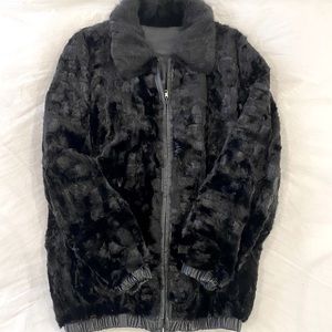 Vintage Black Dyed Mink Fur and Leather Jacket